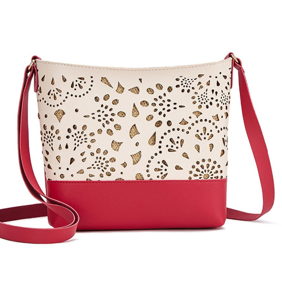 NEW Vegan Leather Red Hollow Cut Out Shoulder Bag - Picture 5 of 10